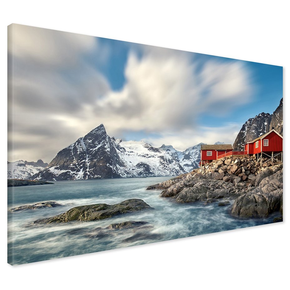 Obraz na płótnie - góry, domki, morze