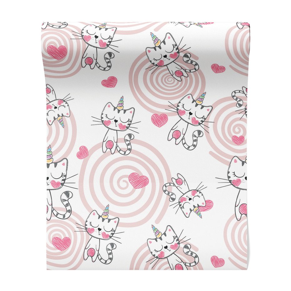 Tapeta - dziecięca, koty, jednorożce, serca