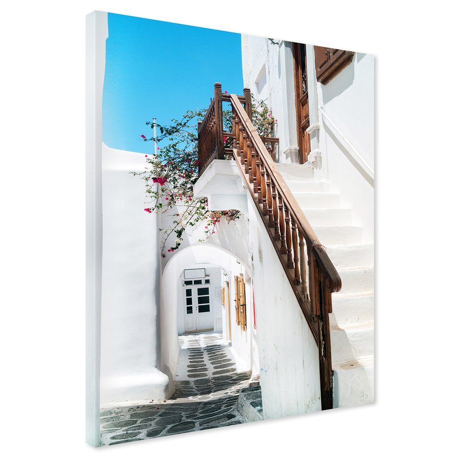 Obraz na płótnie - uliczka, schody, kwiaty