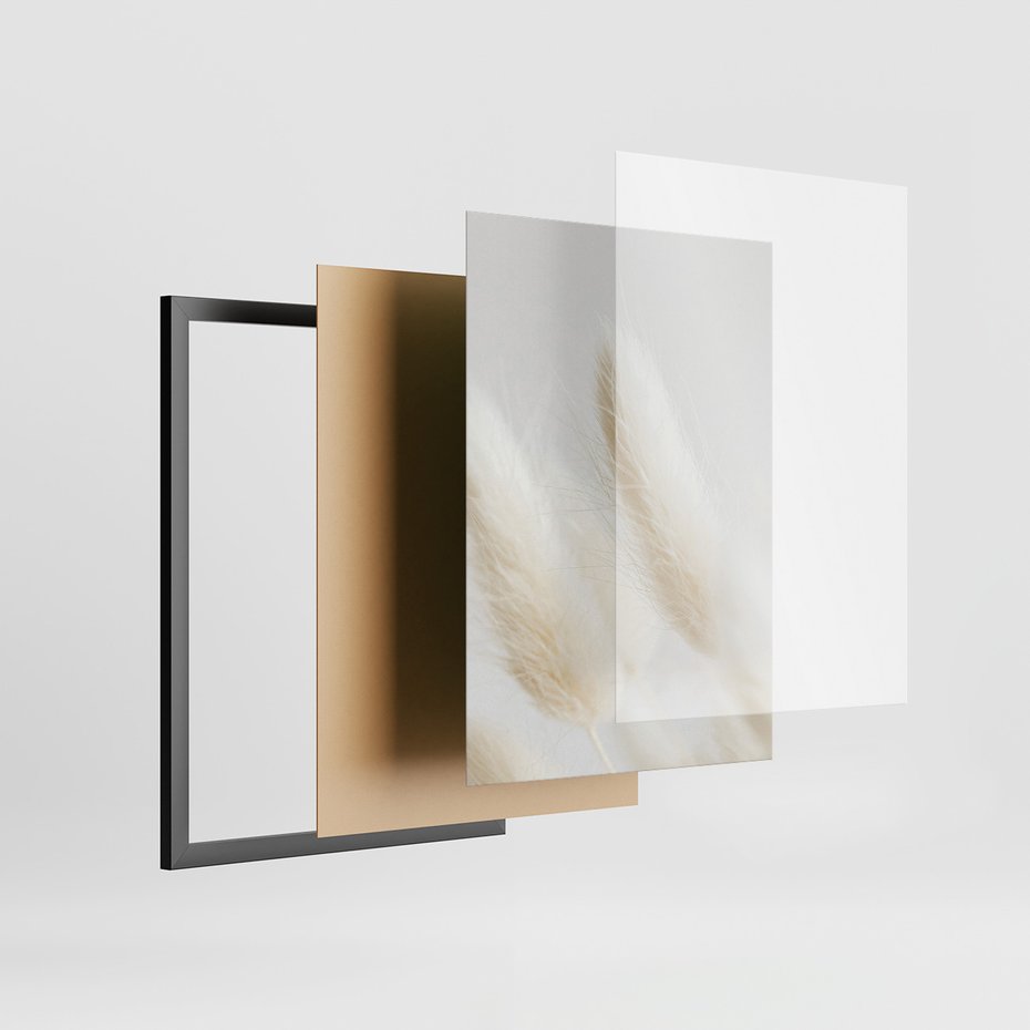 Zestaw obrazy w ramie, plakaty - bawełna, trawa, puszysty - rama czarna