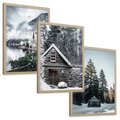 Zestaw obrazy w ramie, plakaty - zima, śnieg, krajobraz - rama drewno