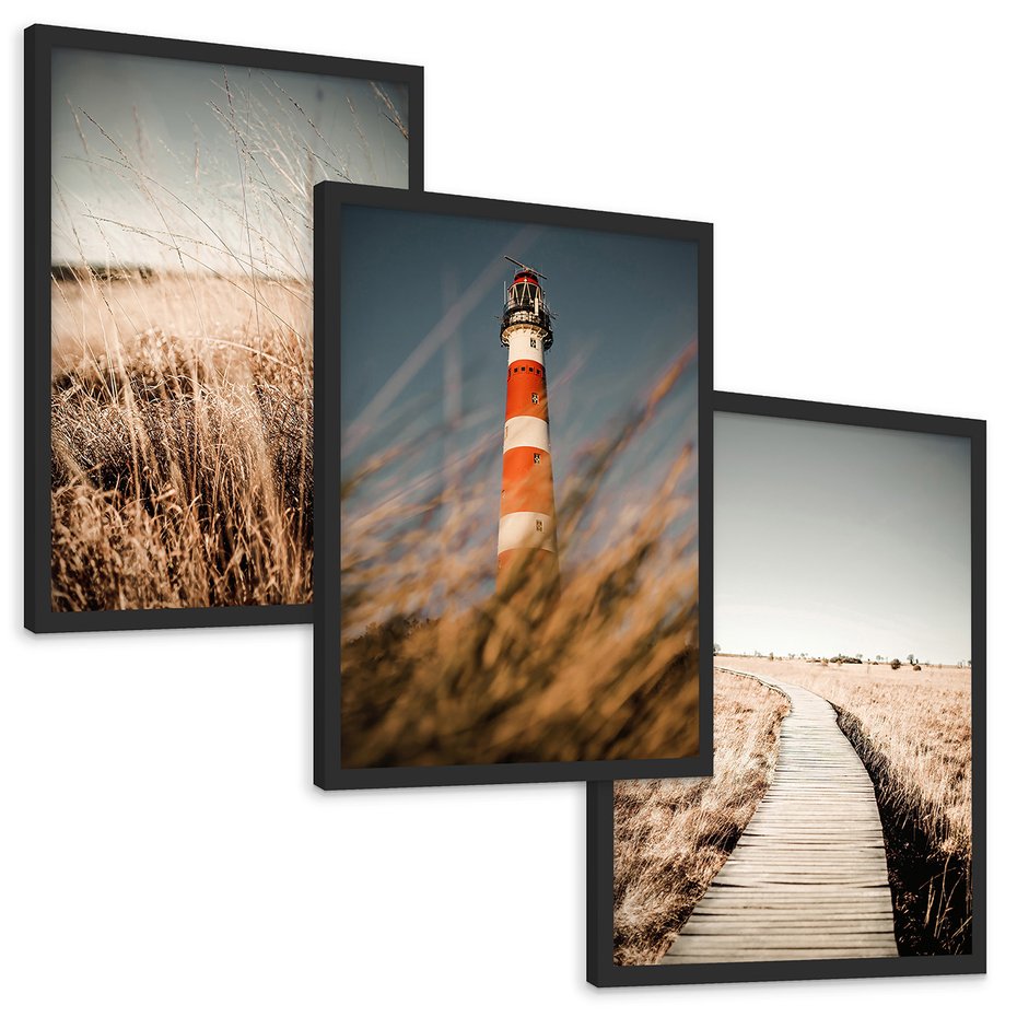 Zestaw obrazy w ramie, plakaty - przyroda, krajobraz, wydma - rama czarna