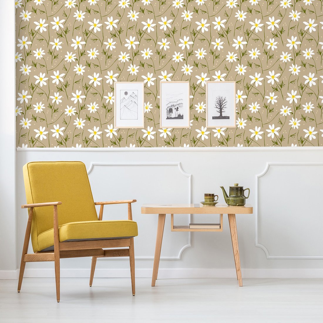 Tapeta - kwiaty, łodygi, kropki