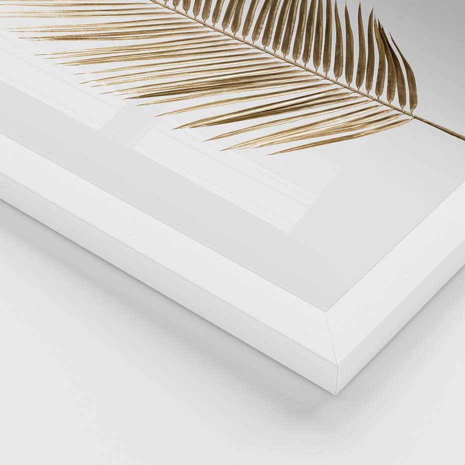 Zestaw obrazy w ramie, plakaty - liście, złoty, dekoracja - rama biała