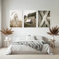 Zestaw obrazy w ramie, plakaty - natura, drewno, wieś - rama biała