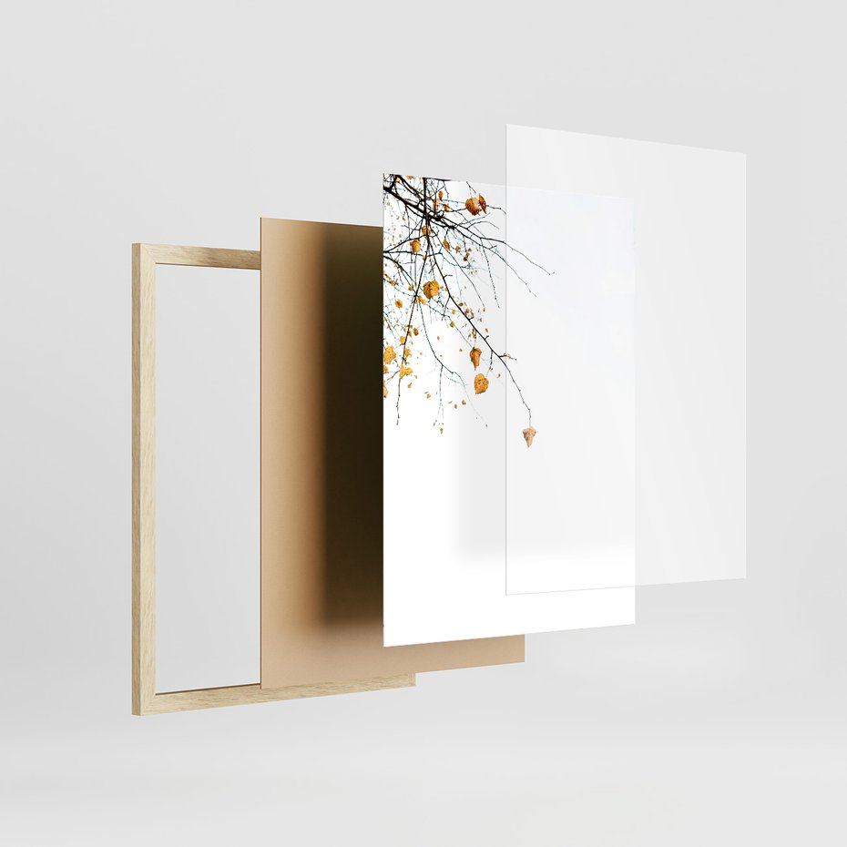 Zestaw obrazy w ramie, plakaty - liście, jesień, gałęzie - rama drewno
