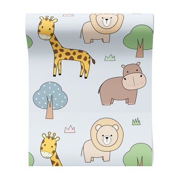 Tapeta - dziecięca, żyrafa, lew, hipopotam