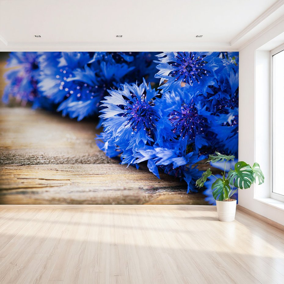 Fototapeta - kwiaty, drewno, niebieski