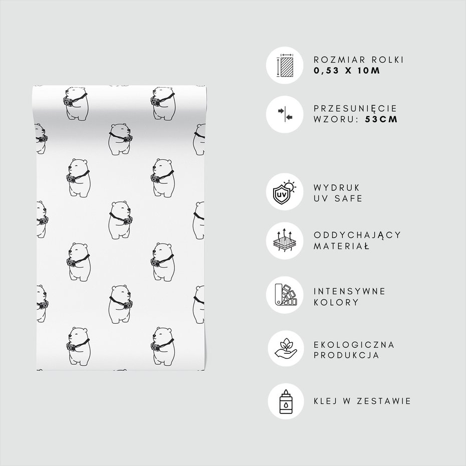 Tapeta - dziecięca, niedźwiedź, aparat, wzór