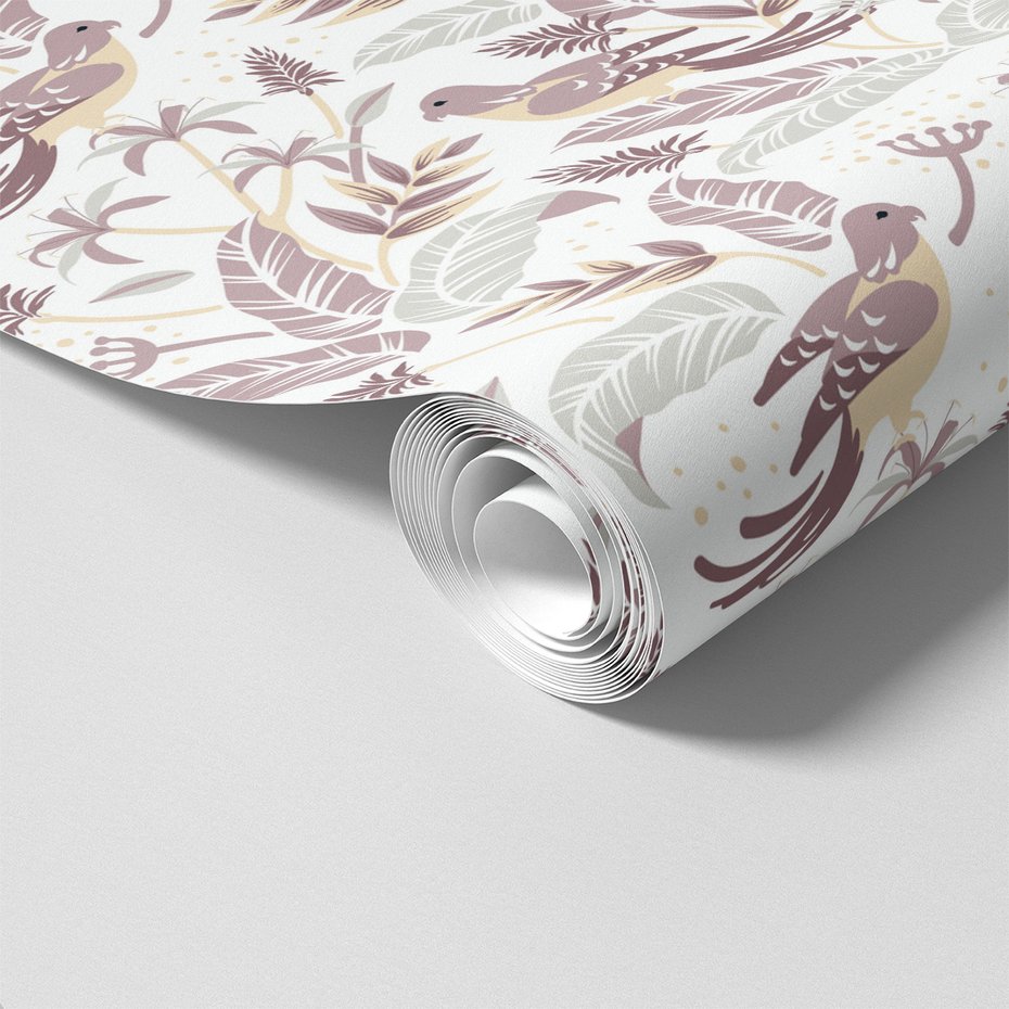 Tapeta - liście, ptaki, kwiaty