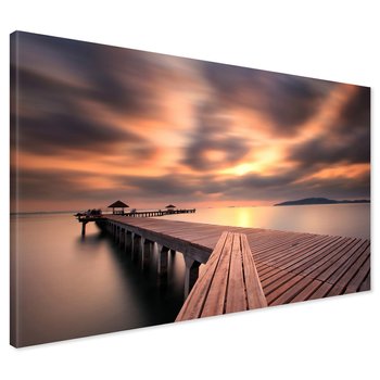 Obraz na płótnie - morze, molo, zachód słońca