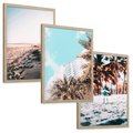 Zestaw obrazy w ramie, plakaty - plaża, palmy, budynek - rama drewno