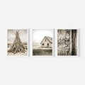 Zestaw obrazy w ramie, plakaty - vintage, dom, drewno - rama biała