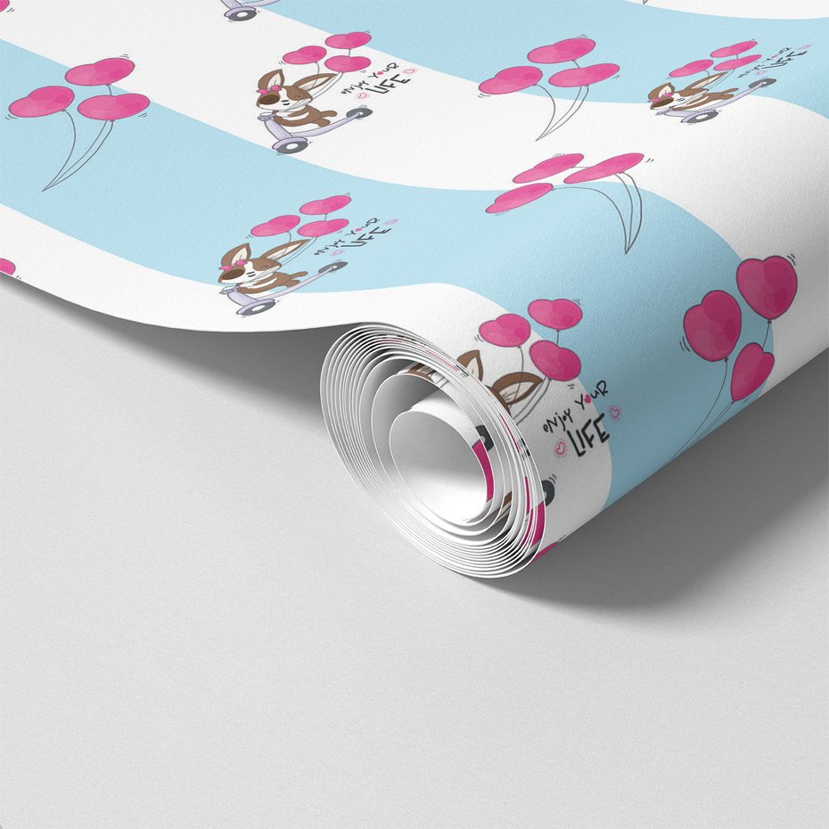 Tapeta - dziecięca, królik, hulajnoga, balony