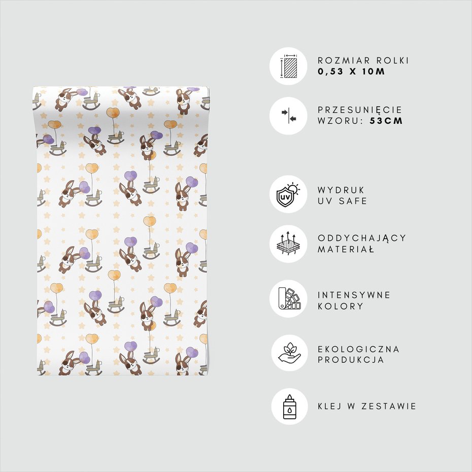 Tapeta - dziecięca, królik, zabawka, gwiazdy