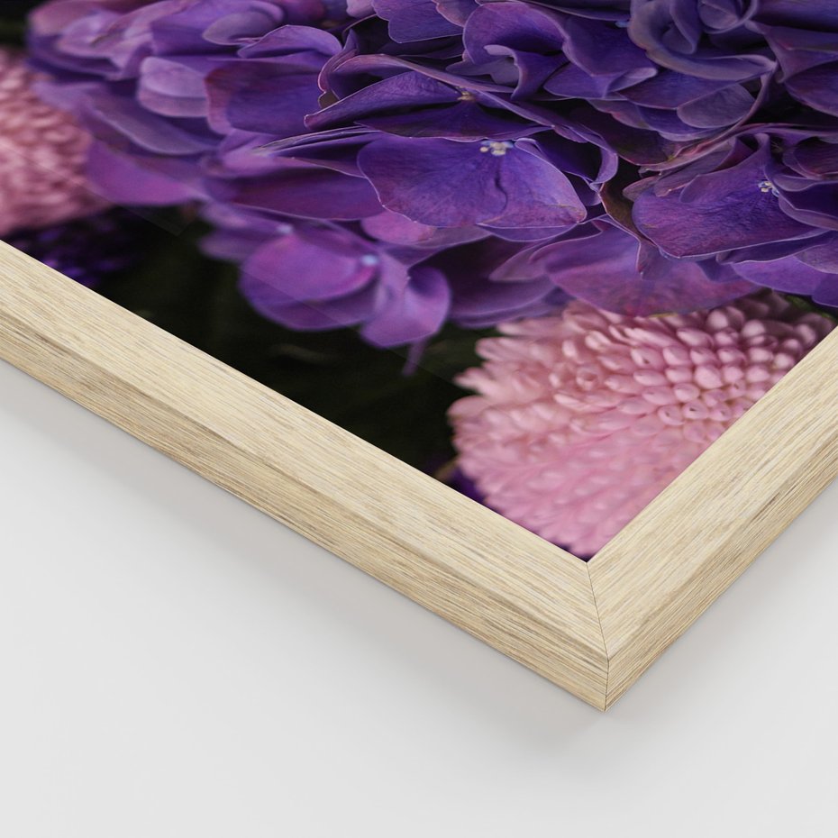 Zestaw obrazy w ramie, plakaty - kwiaty, kamienie, fioletowy - rama drewno