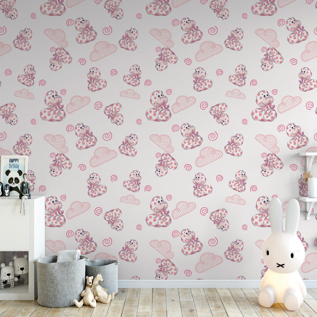 Tapeta - dziecięca, wąż, chmura, kropki