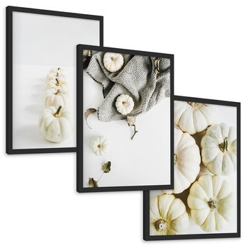 Zestaw obrazy w ramie, plakaty - dynie, jesień, dekoracje - rama czarna