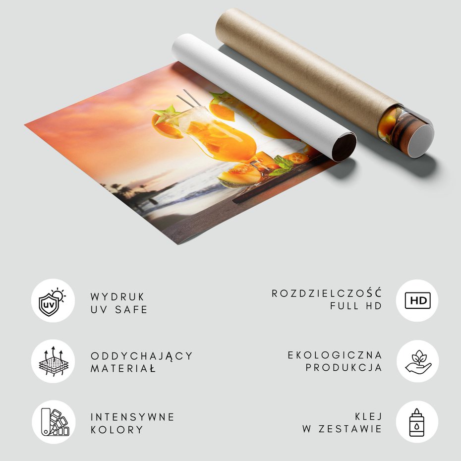 Fototapeta - koktajle, owoce, plaża