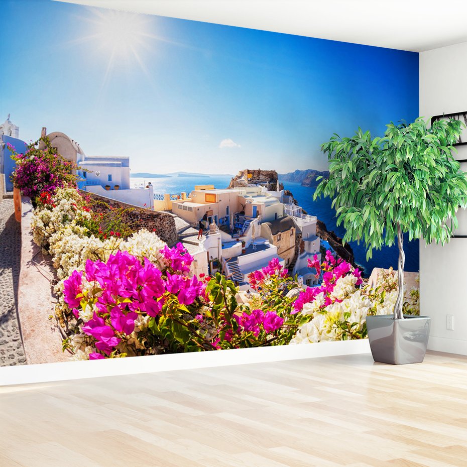 Fototapeta - Santorini, Grecja, kwiaty