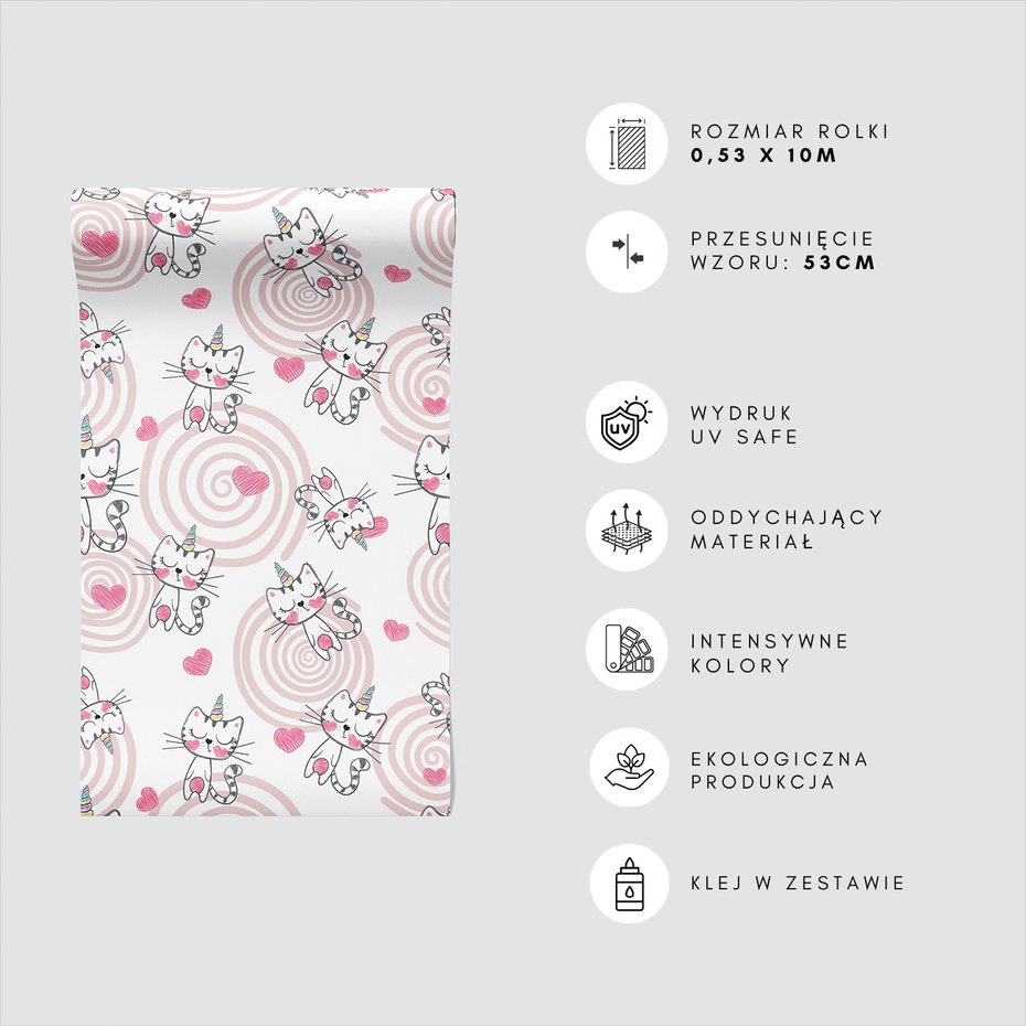 Tapeta - dziecięca, koty, jednorożce, serca