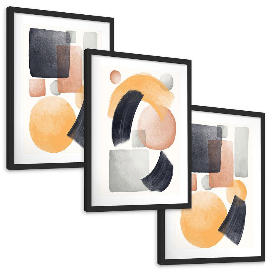 Zestaw obrazy w ramie, plakaty - abstrakcja, geometryczne, kształty - rama czarna