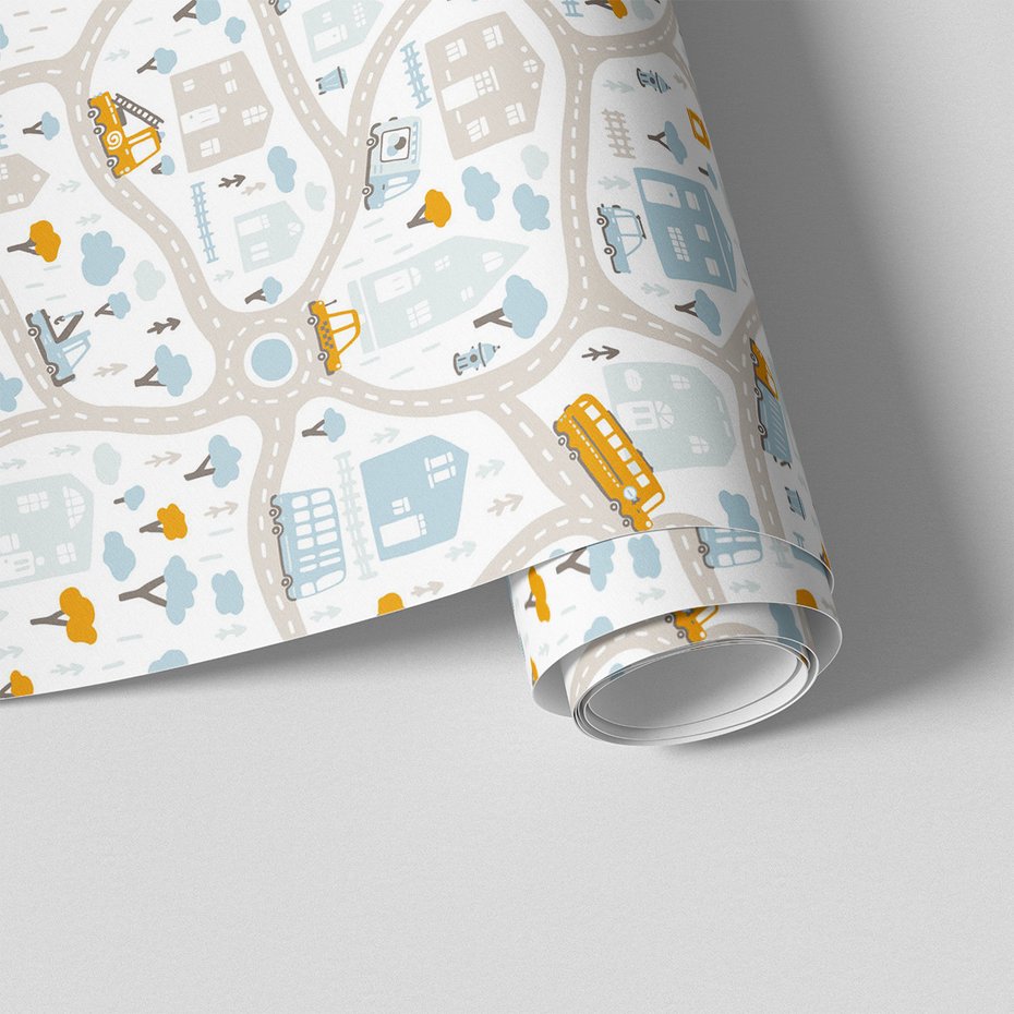 Tapeta - dziecięca, miasto, pojazdy,