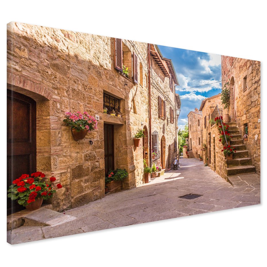 Obraz na płótnie - uliczka, kwiaty, budynki