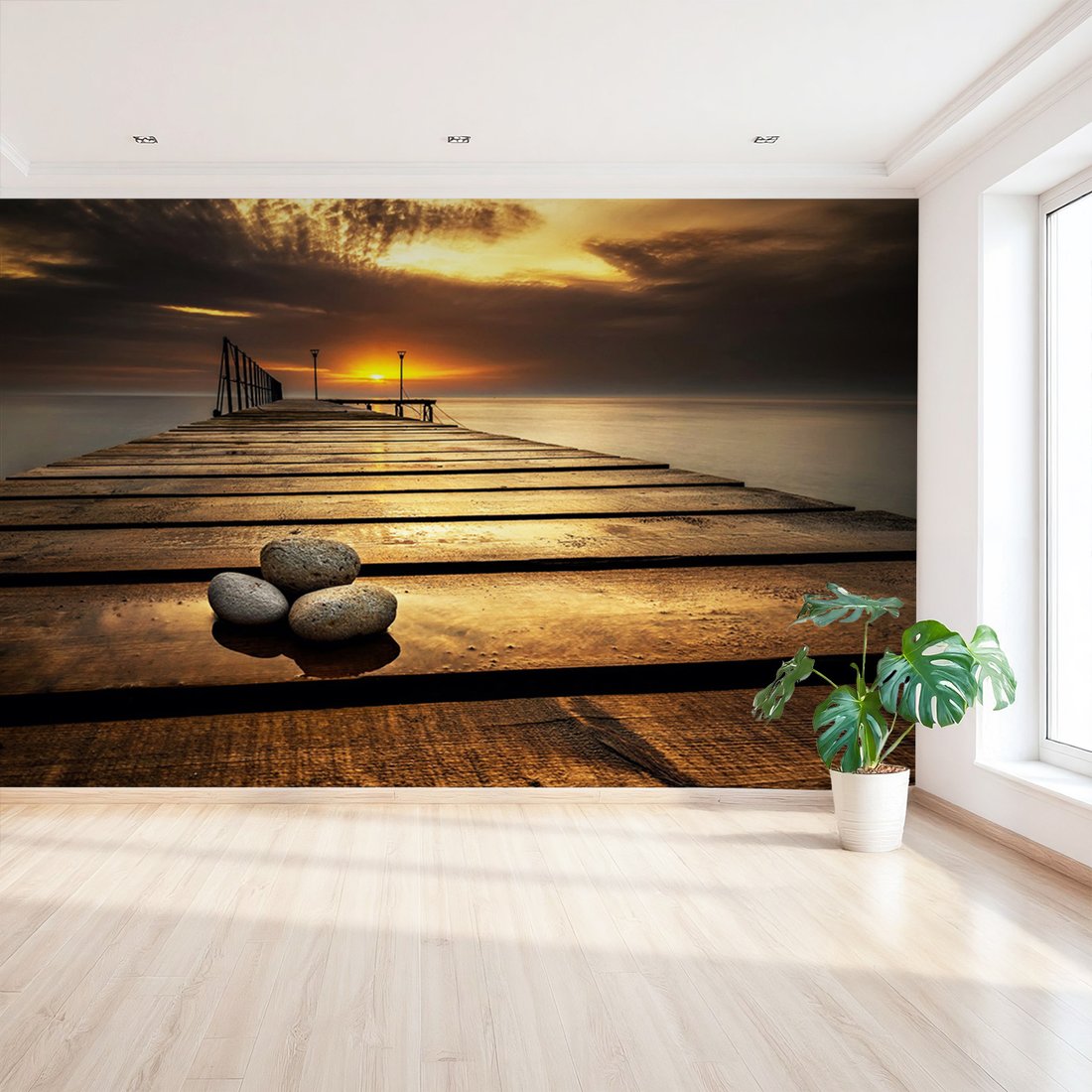 Fototapeta - morze, zachód słońca, pomost