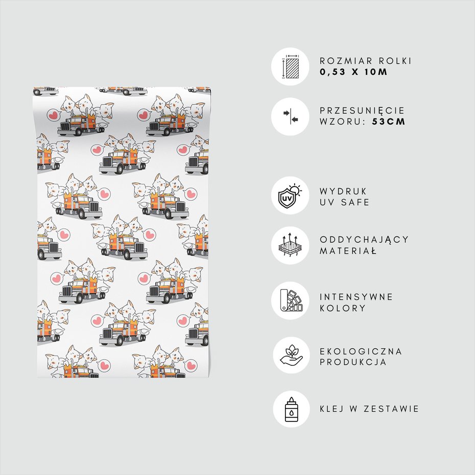 Tapeta - dziecięca, ciężarówka, koty,
