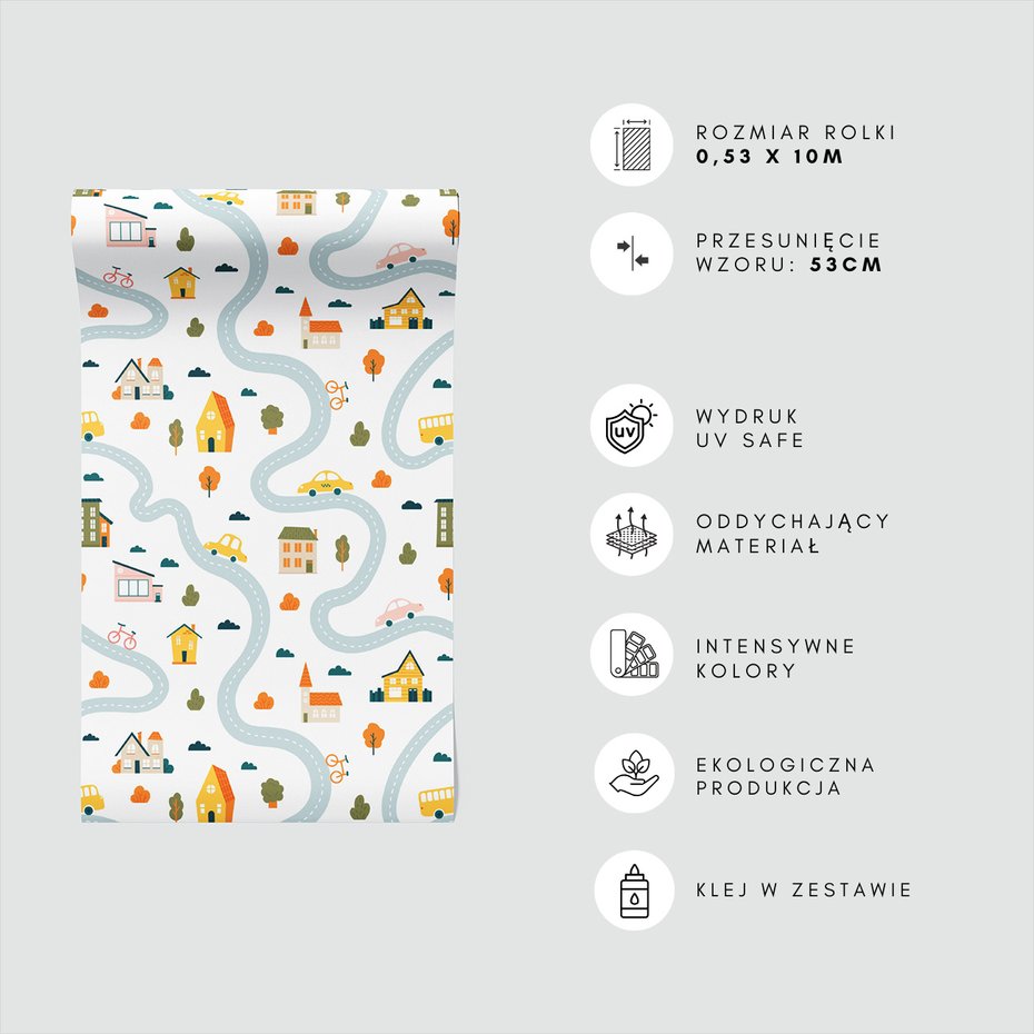 Tapeta - dziecięca, miasto, domy,