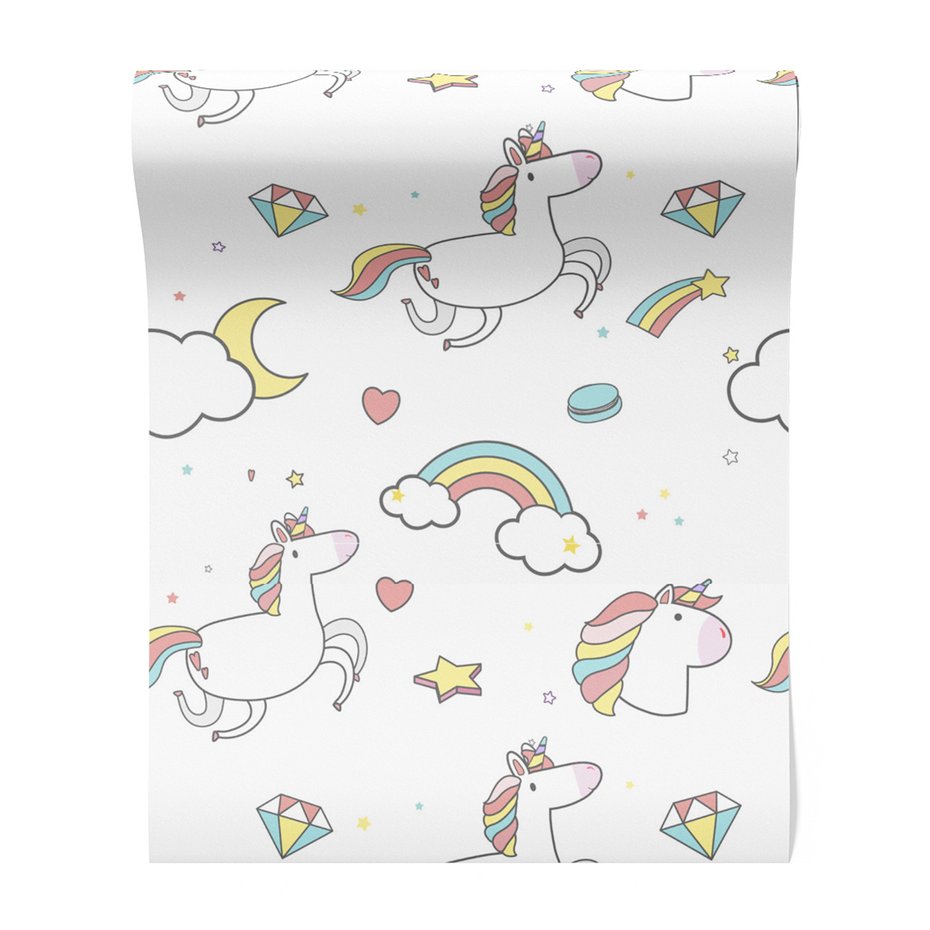 Tapeta - dziecięca, jednorożce, tęcze, gwiazdy