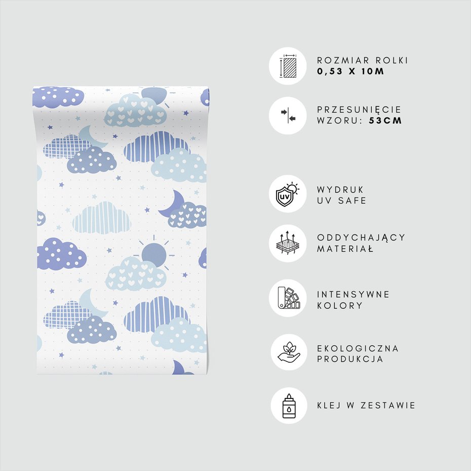 Tapeta - dziecięca, chmury, gwiazdy, księżyc