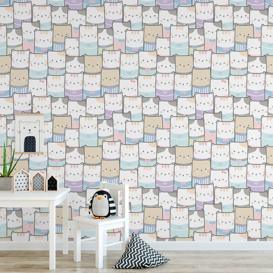 Tapeta - dziecięca, koty, ilustracja, tło