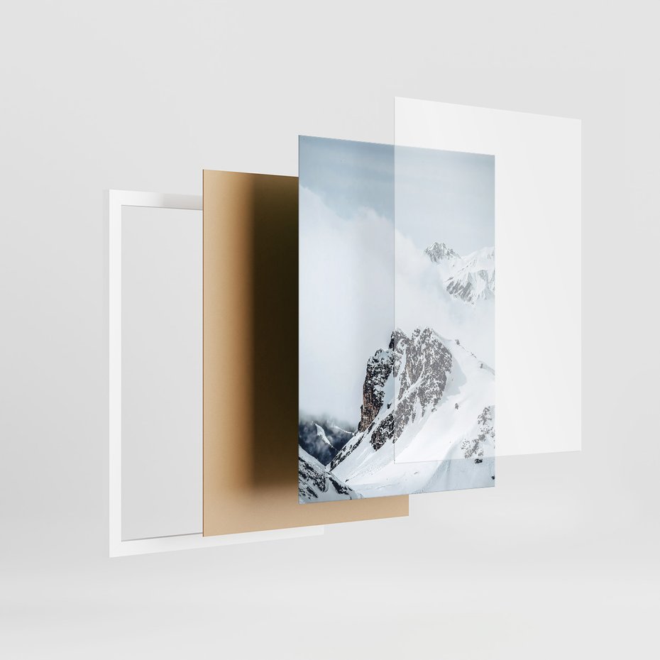 Zestaw obrazy w ramie, plakaty - góry, śnieg, zima - rama biała