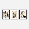 Zestaw obrazy w ramie, plakaty - liście, złoto, abstrakcja - rama czarna