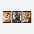 Zestaw obrazy w ramie, plakaty - liście, jesień, budynek - rama czarna