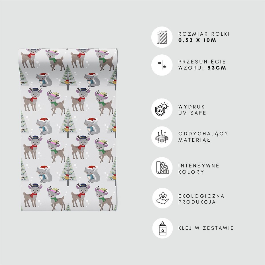 Tapeta - dziecięca, renifer, lis, drzewo