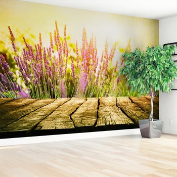 Fototapeta - lawenda, kwiaty, drewno