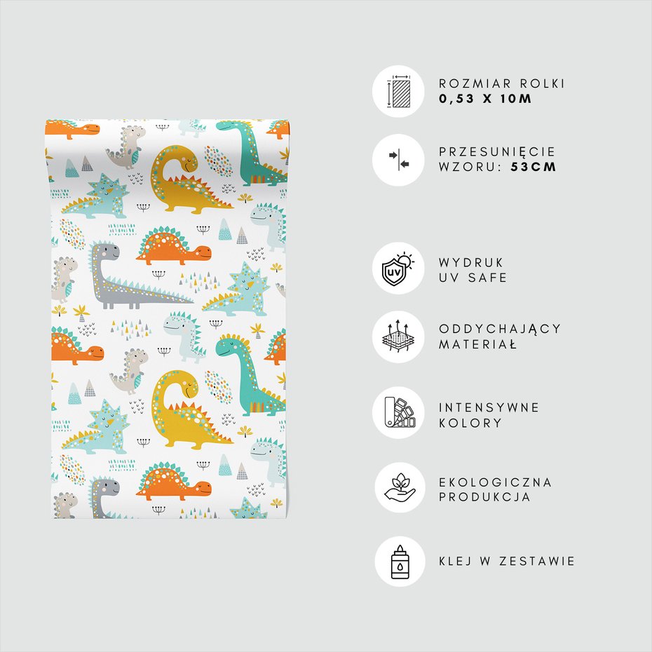 Tapeta - dziecięca, dinozaury, ilustracje, wzory