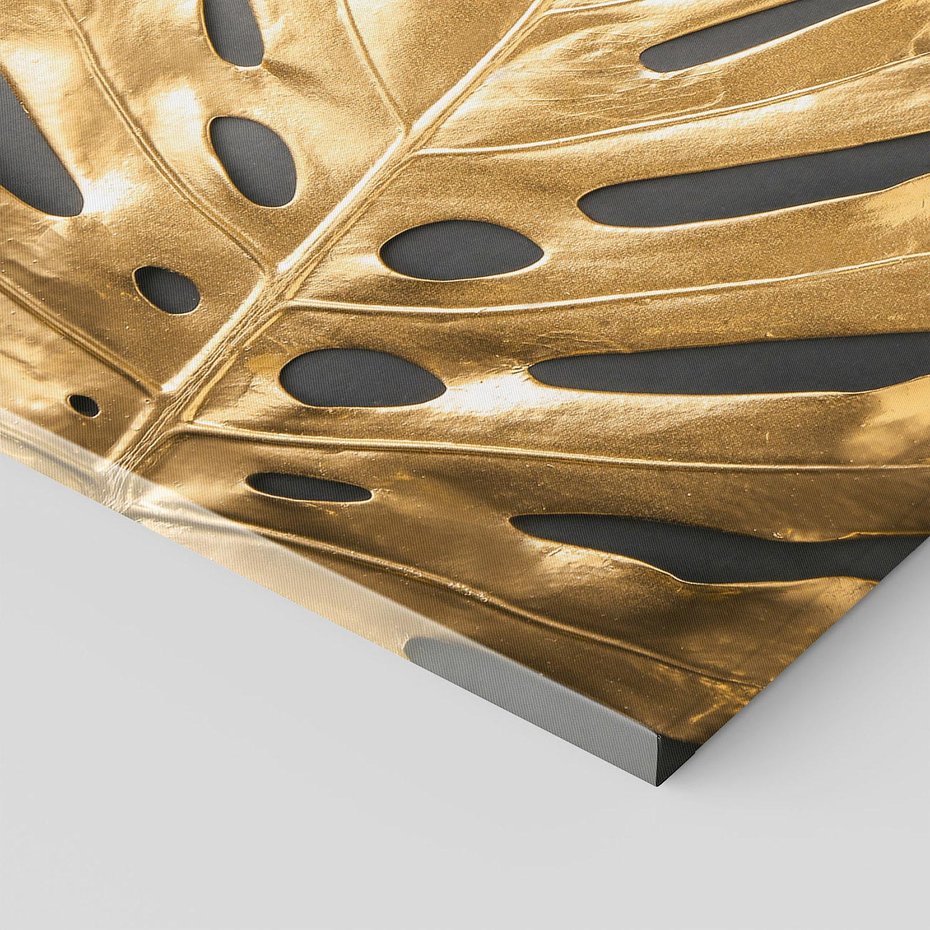 Obraz na płótnie - liść, złoty, monstera