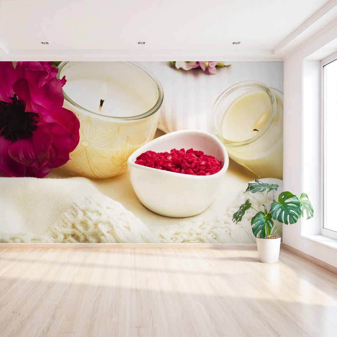 Fototapeta - świece, kwiat, relaks