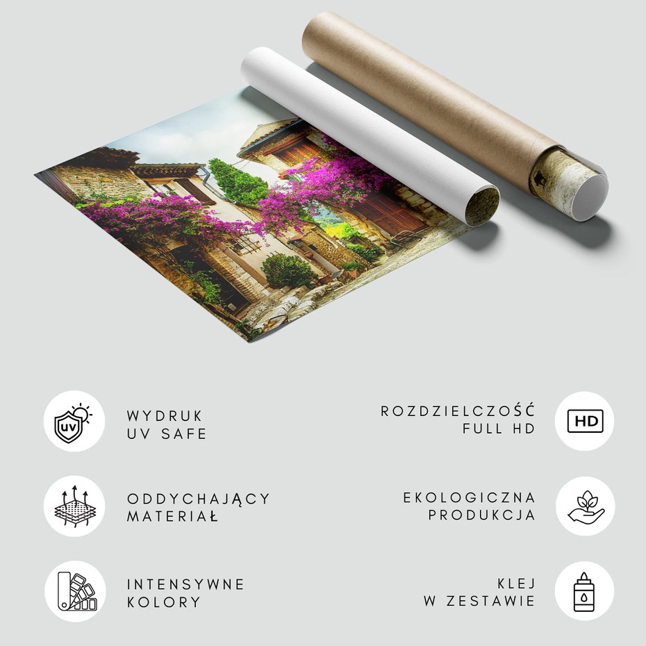 Fototapeta - uliczka, kwiaty, budynki