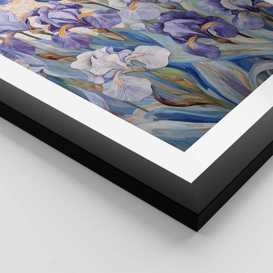 Zestaw obrazy w ramie, plakaty - kwiaty, irysy, rośliny - rama czarna