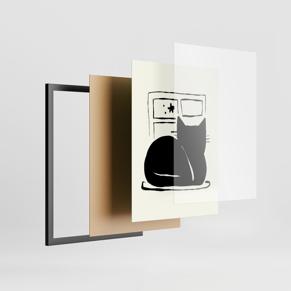 Zestaw obrazy w ramie, plakaty - kot, ilustracja, grafika - rama czarna