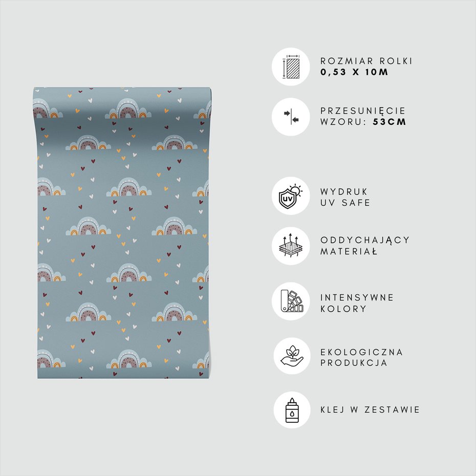 Tapeta - dziecięca, chmury, serca, tło