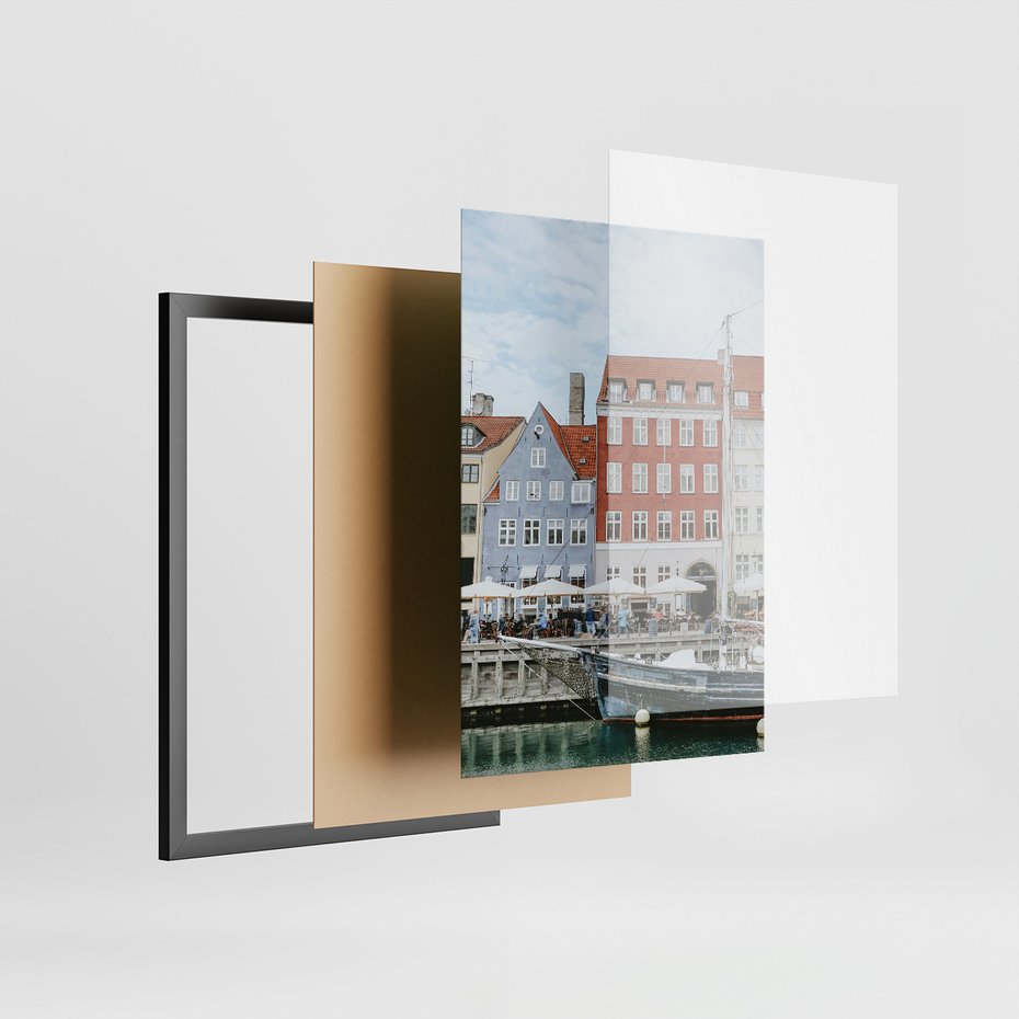 Zestaw obrazy w ramie, plakaty - miasto, budynki, kanał - rama czarna