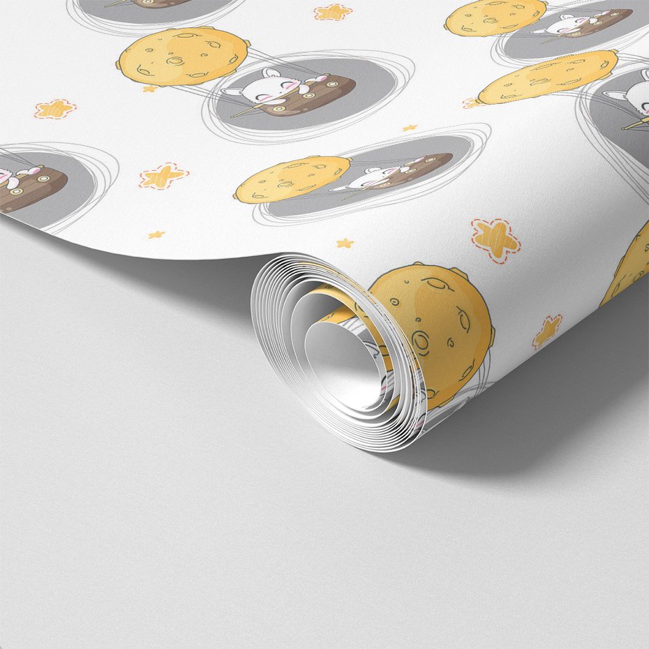 Tapeta - dziecięca, królik, księżyc, gwiazdy