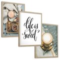 Zestaw obrazy w ramie, plakaty - kawa, deser, napój - rama drewno