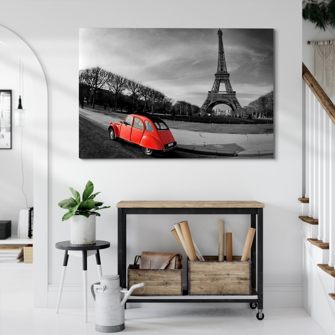 Obraz na płótnie - Paryż, wieża Eiffla, samochód